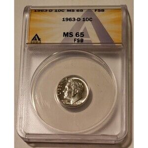 1963 D Roosevelt Dime MS65 FSB ANACS